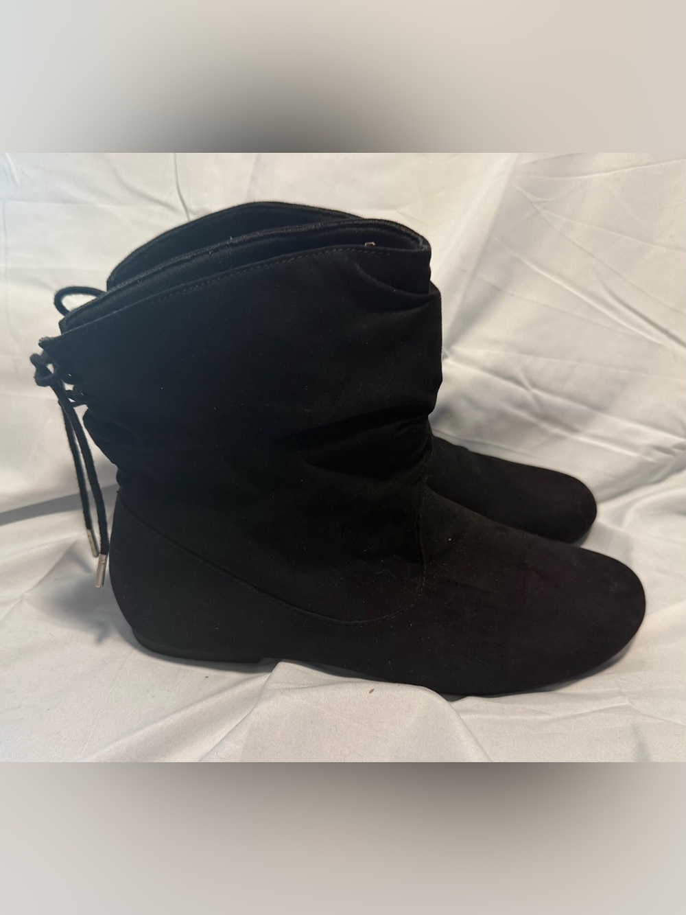 Time and Tru Black Women's Slouchy Ankle Boots - Tie back- Size 9